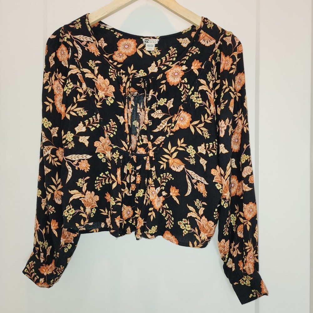Billabong Desert Daze Floral‎ Tie Front Flowy Peasant Top Boho Festival Sz S